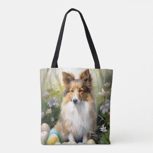 イースターエッグの休日とシェットランドシェプドッグ トートバッグ (裏面)
