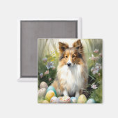 イースターエッグの休日とシェットランドシェプドッグ マグネット (正面/裏面)