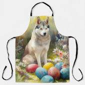 イースターエッグの休日とシベリアのハスキー犬 エプロン (正面)