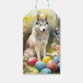 イースターエッグの休日とシベリアのハスキー犬 ギフトタグ (正面)