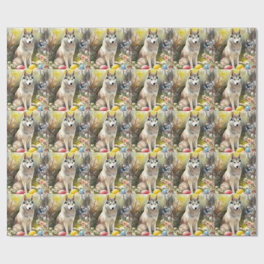 イースターエッグの休日とシベリアのハスキー犬 ラッピングペーパー (フラット)