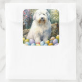 イースターエッグの休日と古い英語シェプドッグ スクエアシール (バッグ)