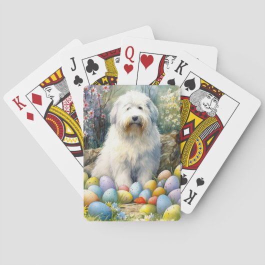 イースターエッグの休日と古い英語シェプドッグ トランプ (裏面)