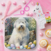 イースターエッグの休日と古い英語シェプドッグ ペーパープレート (パーティー)