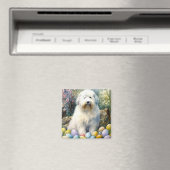 イースターエッグの休日と古い英語シェプドッグ マグネット (インサイチュ (食洗機))