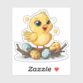 イースターエッグの巣に黄色い鳥 シール (シート)