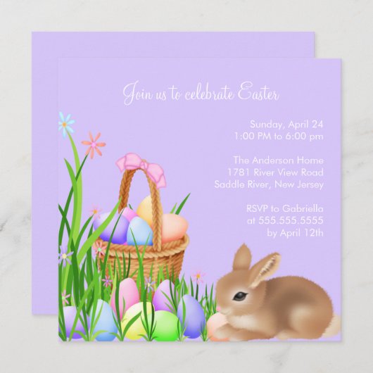 イースターエッグの庭のイースター夕食のパーティの招待状 招待状 (正面/裏面)