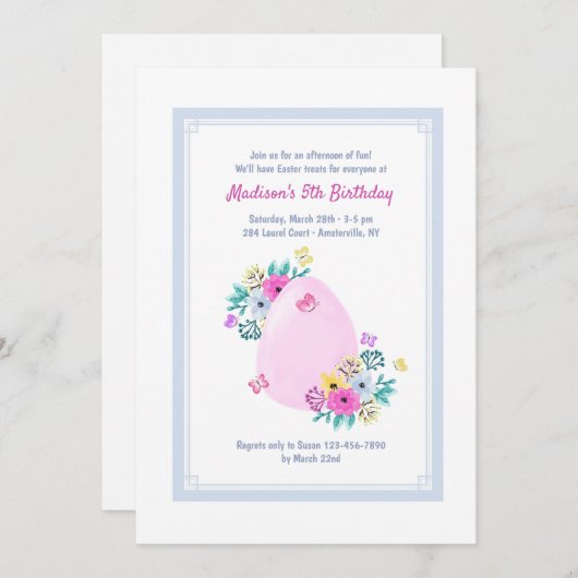 イースターエッグの水彩画の招待状 招待状 (正面/裏面)