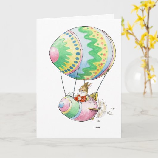 イースターエッグの熱気の気球カード カード (黄色い花)
