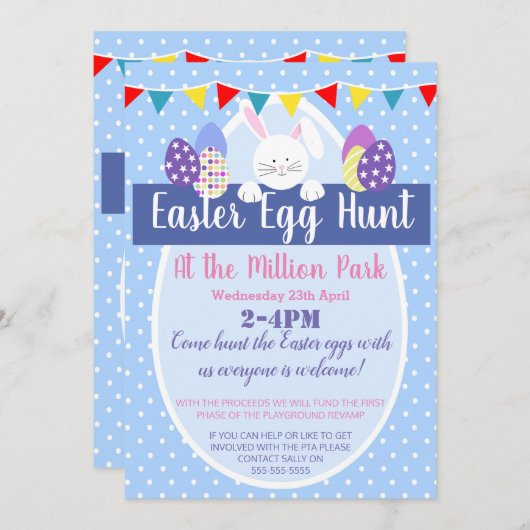 イースターエッグの狩りのイースターパーティーの招待かフライヤ 招待状 (正面/裏面)