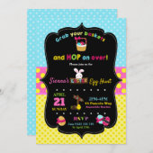 イースターエッグの狩りのパーティの招待状の女の子 招待状 (正面/裏面)