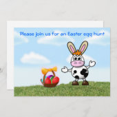 イースターエッグの狩りの招待状のイースターおもしろいのイースター牛 招待状 (正面/裏面)