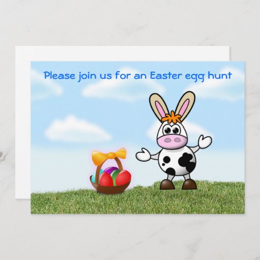 イースターエッグの狩りの招待状のイースターおもしろいのイースター牛 招待状 (正面/裏面)