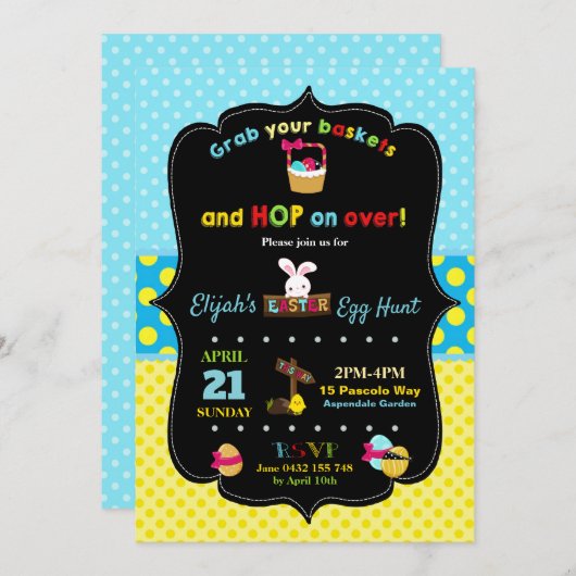 イースターエッグの狩りの招待状の男の子 招待状 (正面/裏面)
