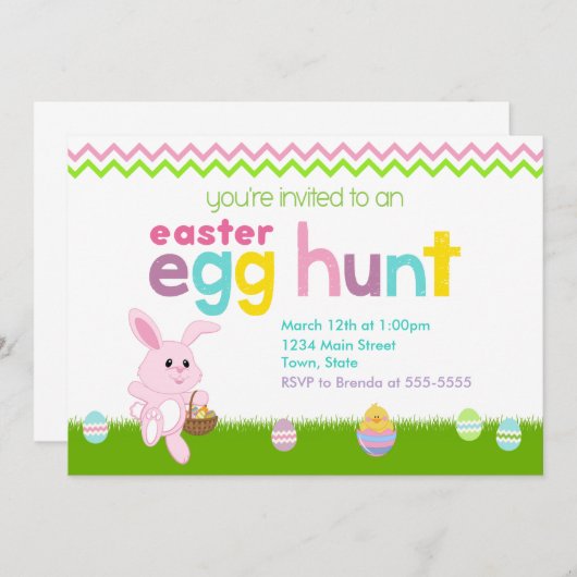 イースターエッグの狩りの招待状カード5x7 招待状 (正面/裏面)