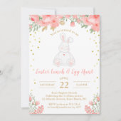 イースターエッグの狩りの水彩画の花のバニーのピンクの金ゴールド 招待状 (正面)