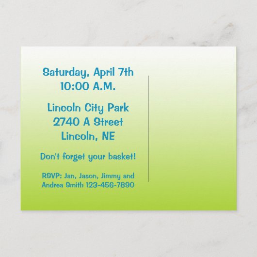 イースターエッグの狩りの郵便はがきの招待状 インビテーションポストカード (裏面)