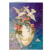 イースターエッグの白い鳩、ブルーボウ、ピンクのバラ (正面)