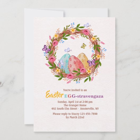 イースターエッグの花輪 招待状 (正面)