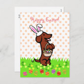 イースターエッグの赤く滑らかな髪のダックスフント シーズンポストカード (正面/裏面)