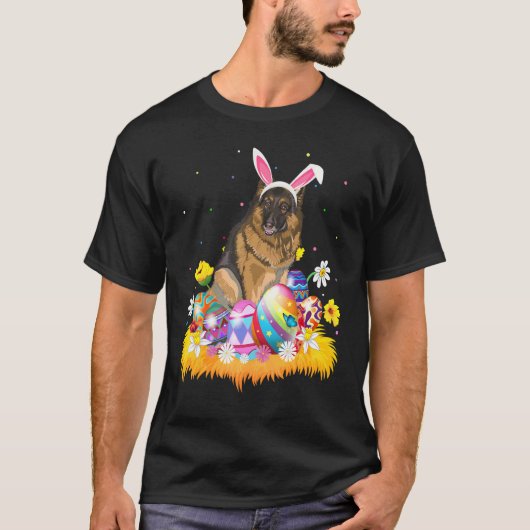 イースターエッグの面白いデザインのジャーマンシェパード Tシャツ (正面)