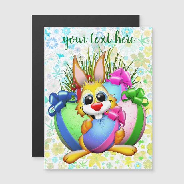 イースターエッグをかじるかわいいウサギ (正面/裏面)