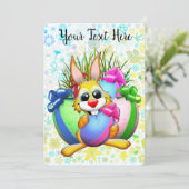 イースターエッグをかじるユーモラスなウサギ 招待状 (スタンド正面)