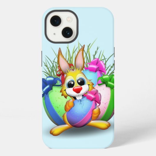 イースターエッグをかむかわいいウサギ iPhoneケース (裏面)