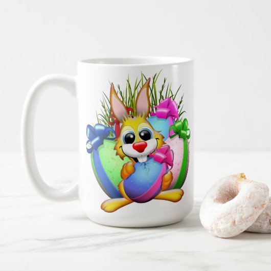 イースターエッグをかむ面白いウサギ コーヒーマグカップ (ドーナツ)