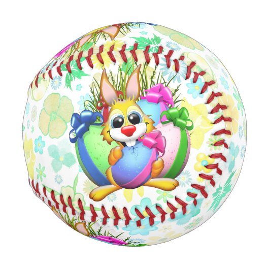 イースターエッグをかむ面白いウサギ 野球ボール (正面右)