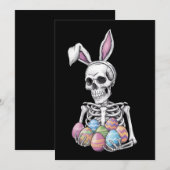 イースターエッグを持ったスケルトンうさぎ 面白いうさぎ 招待状 (正面/裏面)