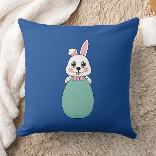 イースターエッグを持つかわいい白いバニー クッション (ブランケット)