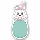 イースターエッグを持つかわいい白いバニー シール (正面)