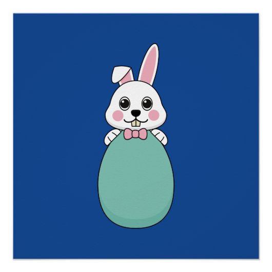 イースターエッグを持つかわいい白いバニー ポスター (正面)