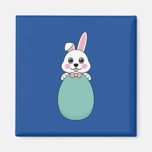 イースターエッグを持つかわいい白いバニー マグネット (正面)