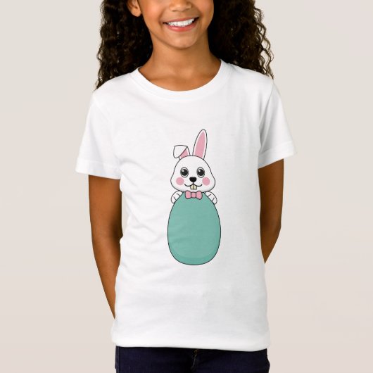 イースターエッグを持つかわいい白いバニー Tシャツ (正面)