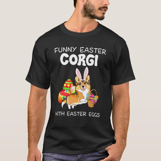 イースターエッグを持つイースターコーギー Tシャツ (正面)