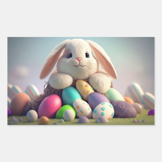 イースターエッグを持つイースターバニー 長方形シール (正面)