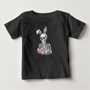 イースターエッグを持つスケルトンうさぎ 面白いウサギ ベビーTシャツ