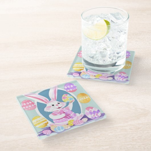 イースターエッグを持つバニー ガラスコースター (アングル)