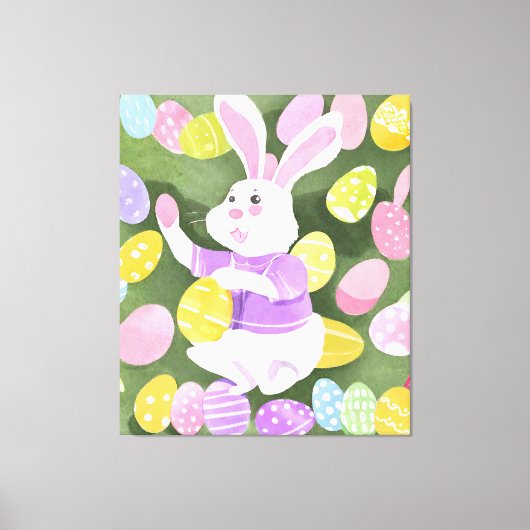 イースターエッグを持つバニー キャンバスプリント (正面)