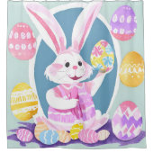 イースターエッグを持つバニー シャワーカーテン (正面)