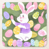 イースターエッグを持つバニー スクエアペーパーコースター (正面)