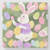 イースターエッグを持つバニー ストーンコースター (正面)