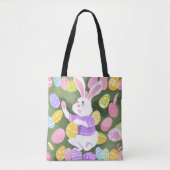 イースターエッグを持つバニー トートバッグ (正面)