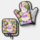 イースターエッグを持つバニー 鍋つかみ&鍋敷きセット (正面/裏面)