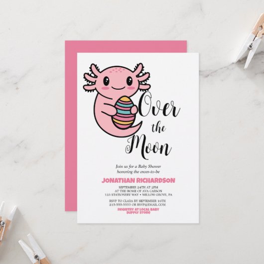 イースターエッグを持つ、とってもかわいいウーパールートル 招待状 (正面/裏面インサイチュ)