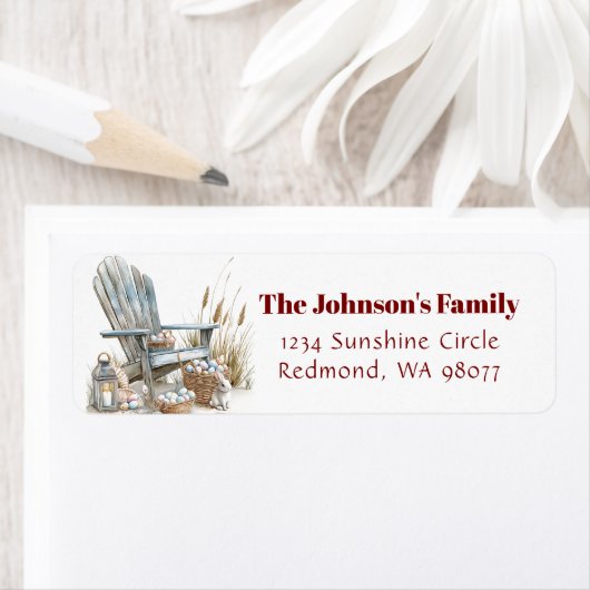 イースターエッグアドレス付き木製チェア ラベル (インサイチュ)