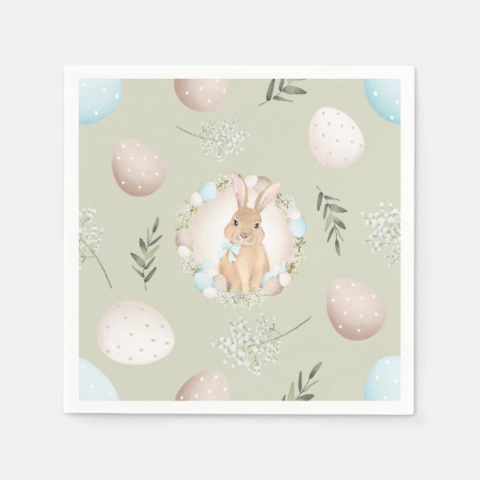 イースターエッグアンドバニー春ベージュグリーンパステル スタンダードカクテルナプキン (正面)
