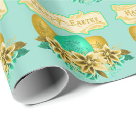 イースターエッグアンドフラワーズハッピーイースター ラッピングペーパー